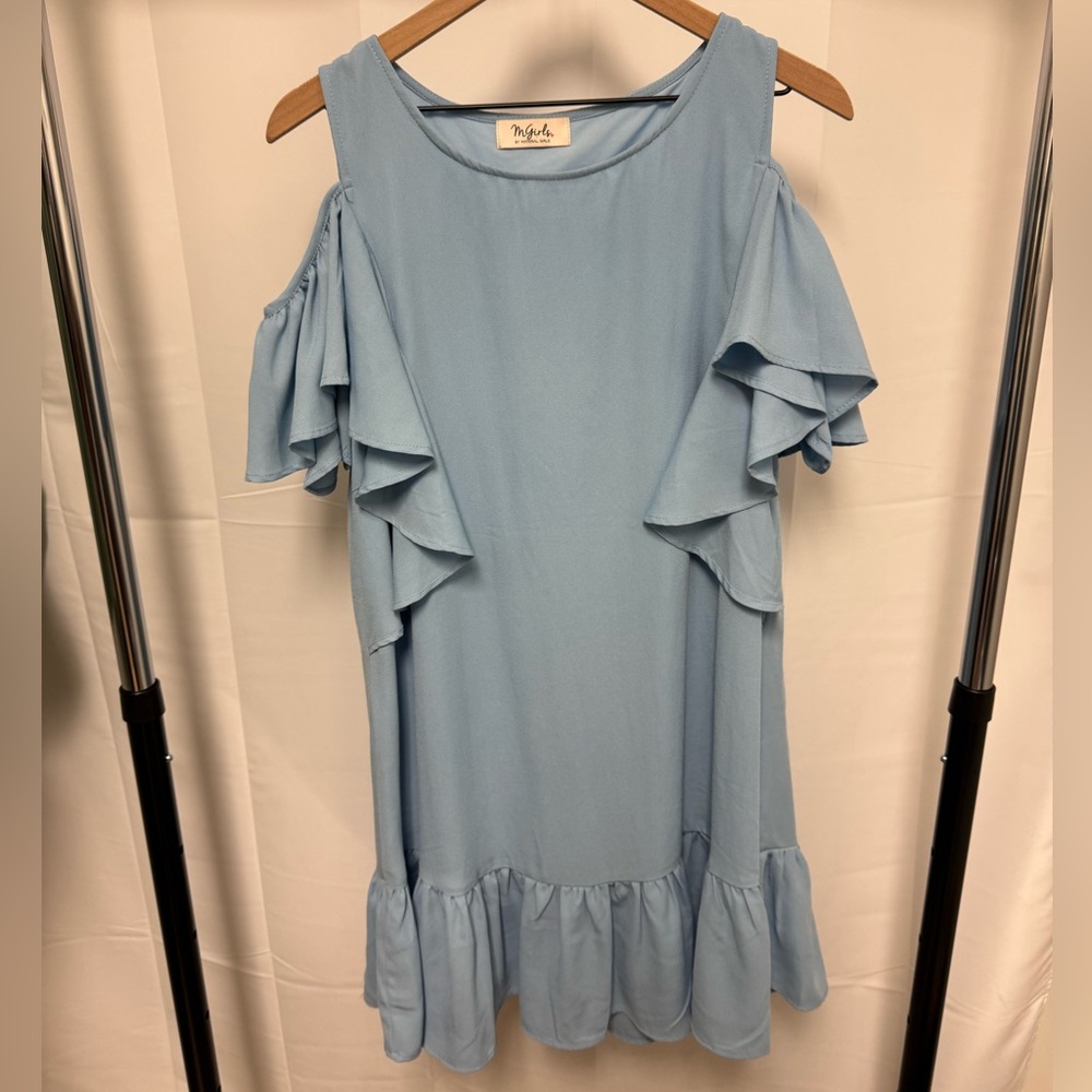 Material Girls Light Blue Dress with Ruffle Sleeves